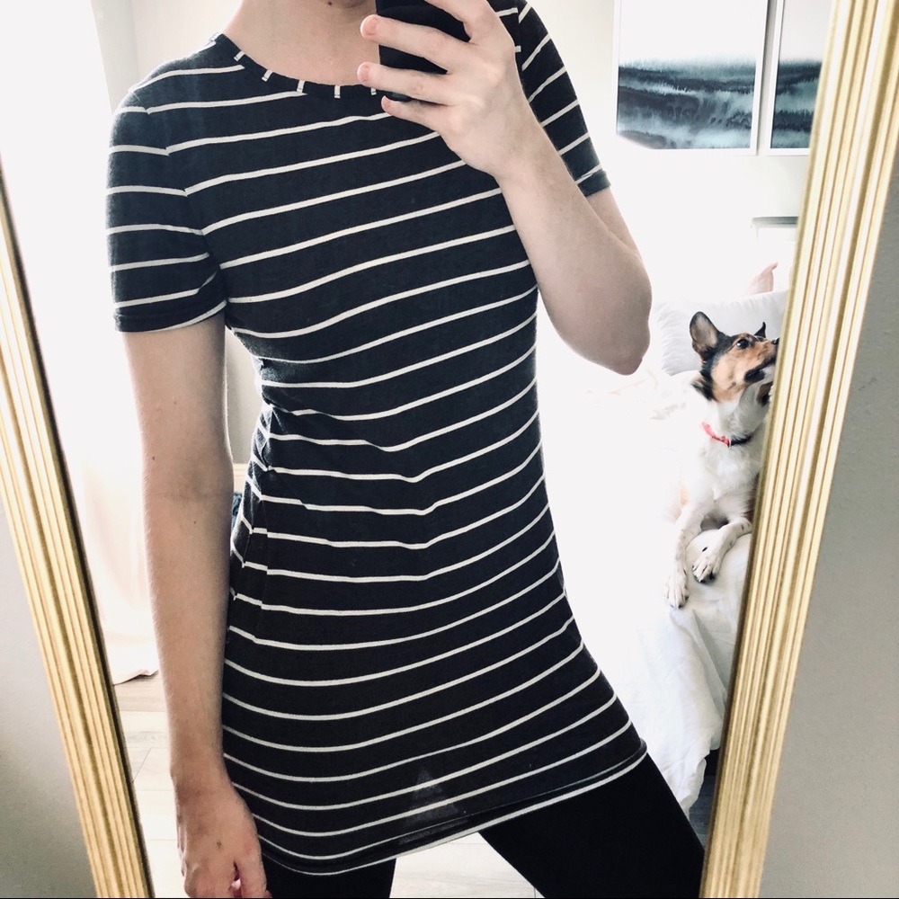 Grey + White Striped Modern Tee Mini Dress